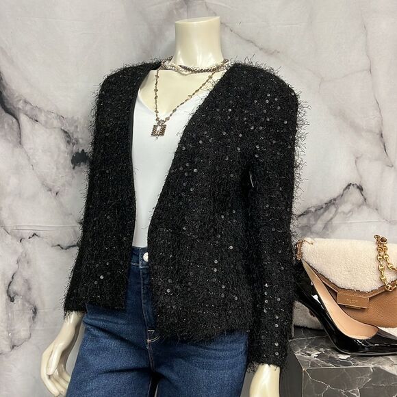 Ann Taylor black fuzzy sequined blazer jacket/evening jacket - Picture 2 of 7
